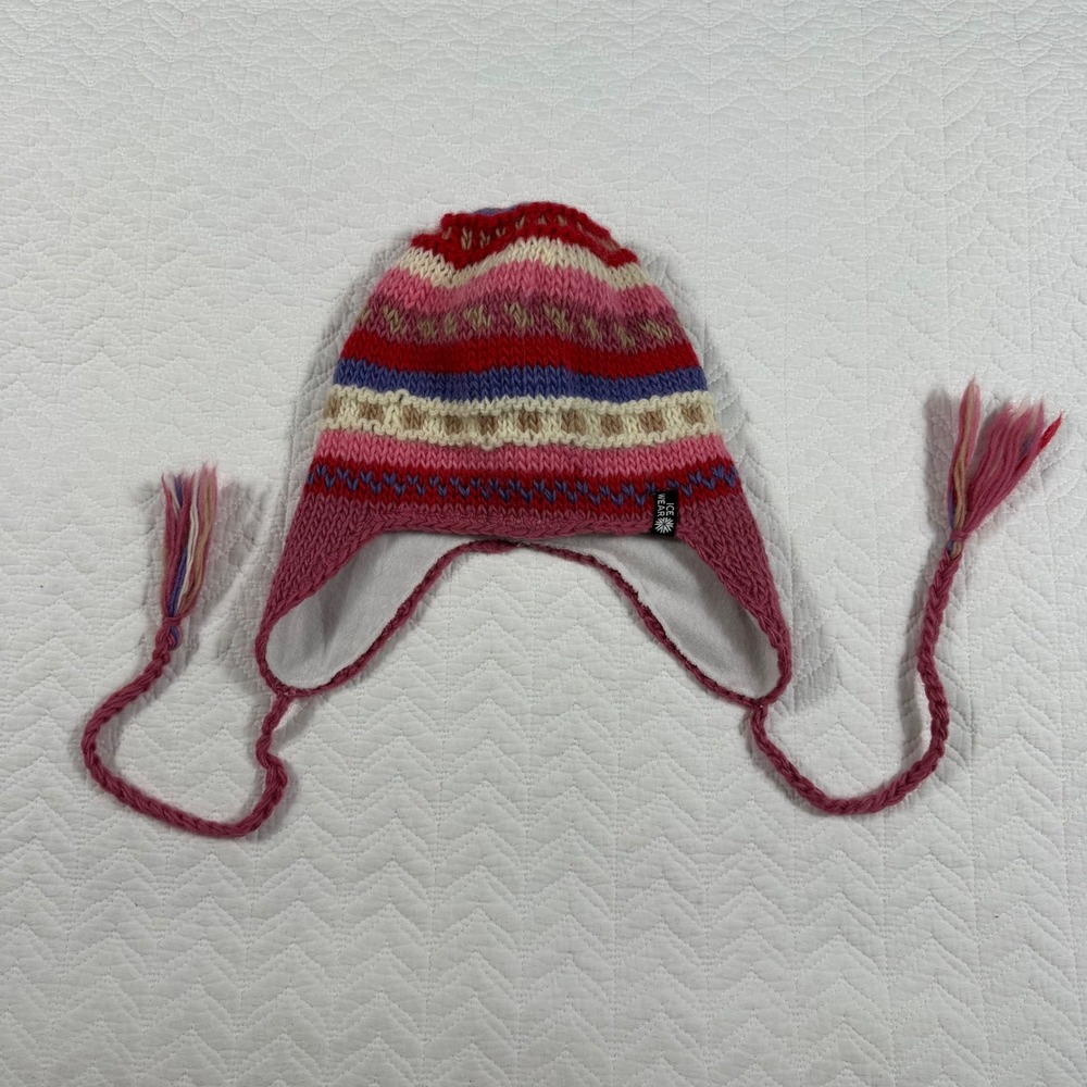 Ice Wear Iceland 100%‎ Wool Lined Ear Flap Hat One Size Multi Color Striped NWOT